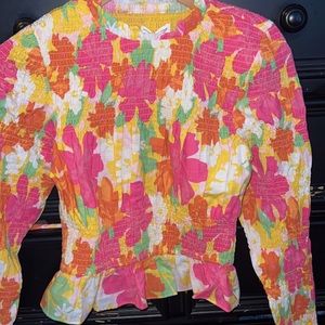 Sabo Skirt ruched floral top , long sleeve